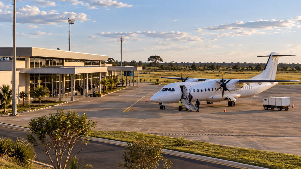 Terminal regional e aeronave no pátio, em imagem ilustrativa sobre a concessão dos aeroportos de MS.