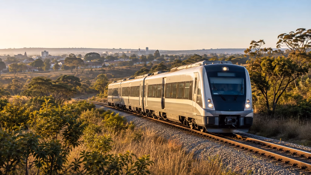Trem Brasília-Luziânia em ferrovia de passageiros no Entorno do Distrito Federal