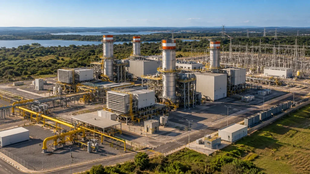 Usina termelétrica ilustrando a possível convocação da Eneva para projetos do leilão de reserva de capacidade de 2026.