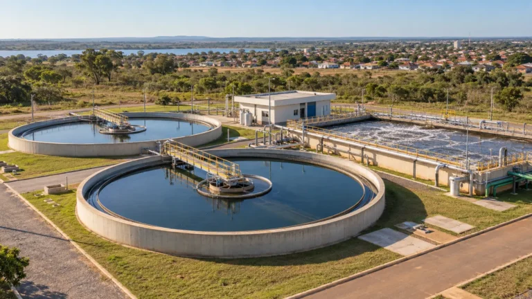 Estação de tratamento de esgoto relacionada à cobertura de esgoto de 99% em Três Lagoas e outros cinco municípios de Mato Grosso do Sul