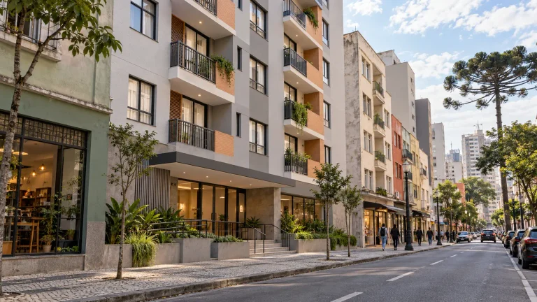 Edifícios residenciais na região central de Curitiba ilustram a proposta de PPP de aluguel social em Curitiba
